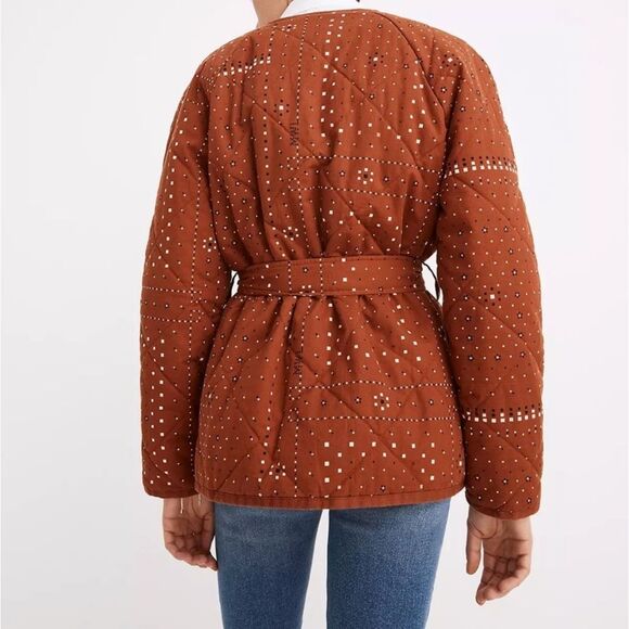 Madewell Quilted Cotton Printed Jacket With Waist Tie Belt Size Small - Picture 2 of 11